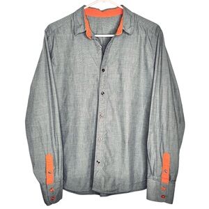 GFW Unisex Button Up Shirt Long Sleeve Gray and Orange